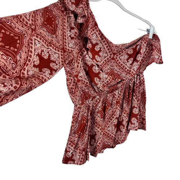 Savanna Jane New Bandana Print One Shoulder Ruffle Peplum Hem Top Large Western - Picture 7 of 12